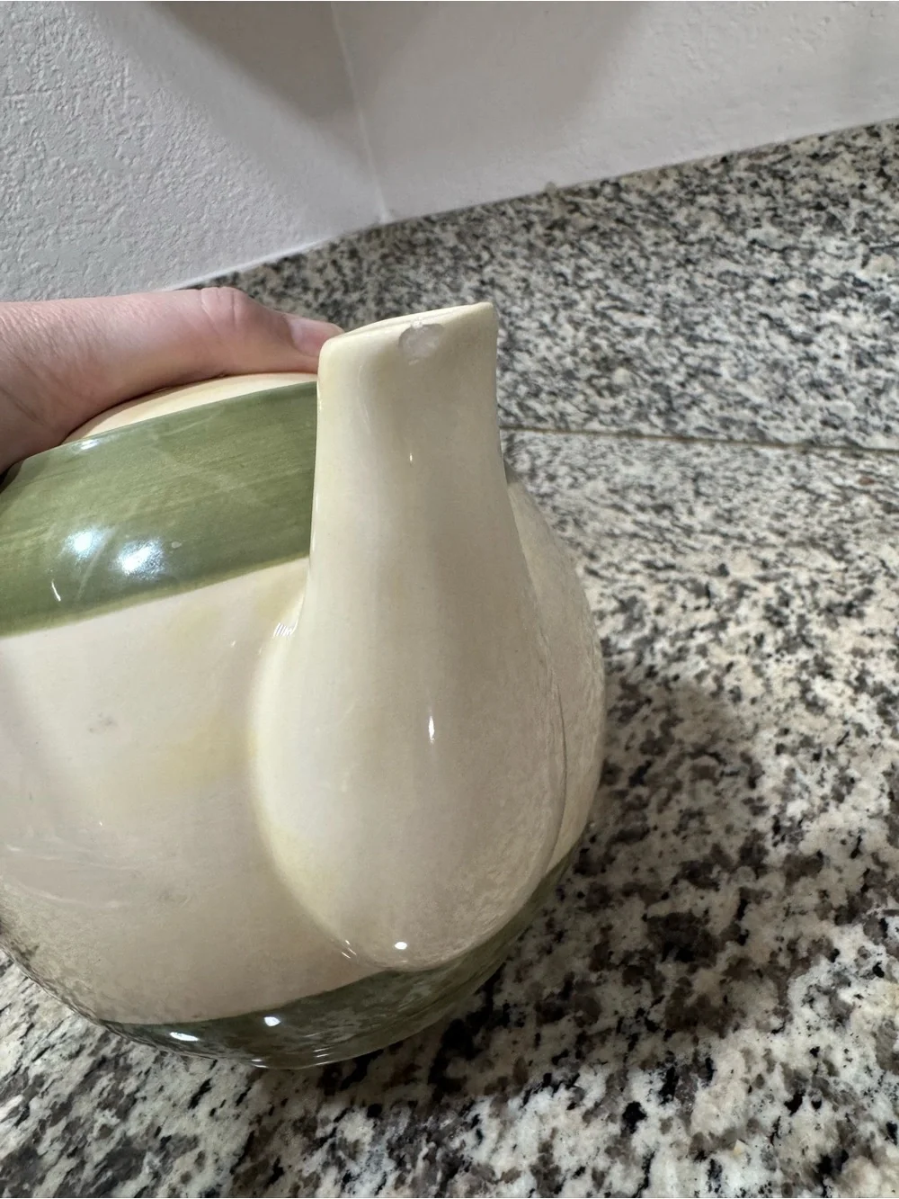 Pier 1 Verona Cream and Green Ceramic Teapot with Red Floral Motif